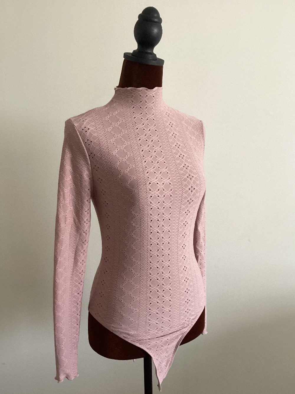 Frilly mockneck eyelet bodysuit